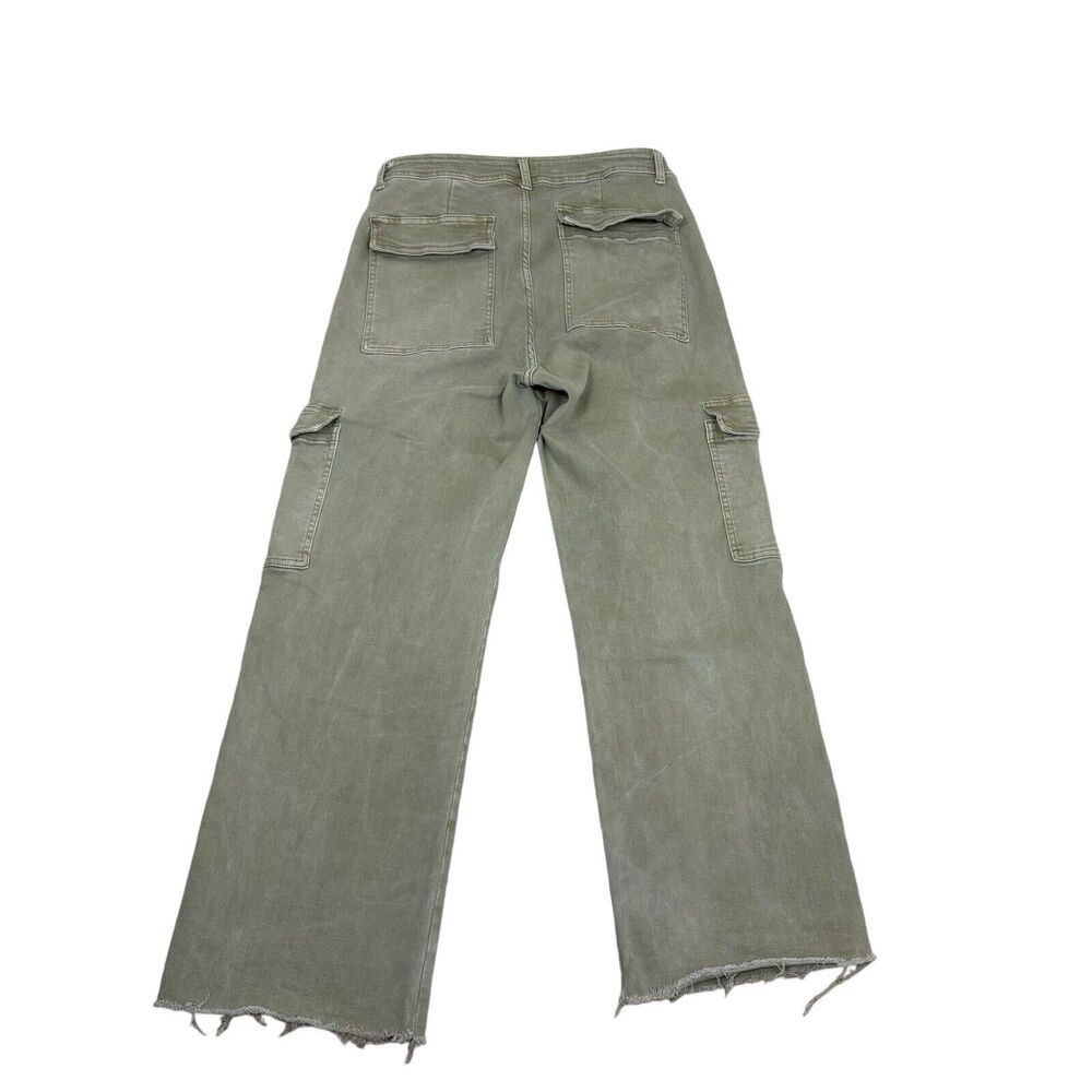 Oat Jeans Womens Size 12/31 Sage Green Cargo Raw Hem Utility Combat Trendy Wide - Picture 8 of 15